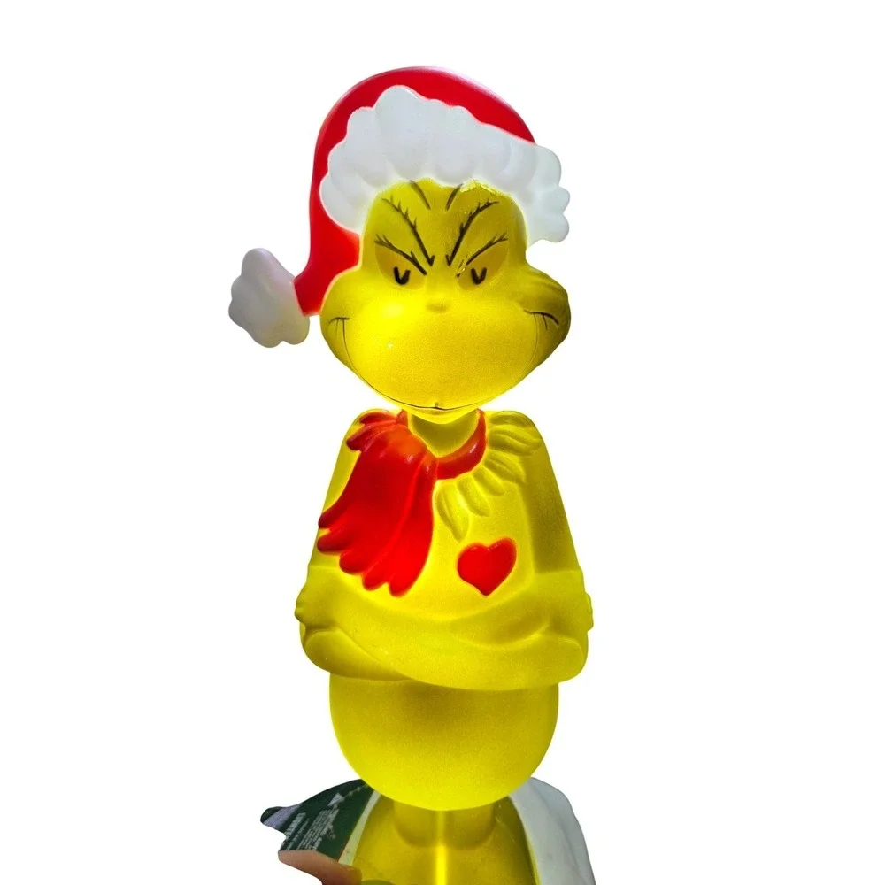 Grinch Christmas Blow Mold 14 inch Light Up Decor Holiday Decoration Heart Scarf